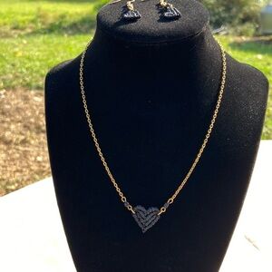 Gold and Black Heart Necklace and Earring Set